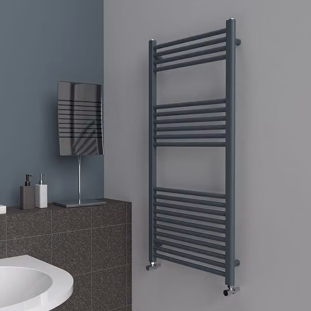 Lux Heat Steel Wall Mounted Towel Radiator in Grey, W: 60 cm, H: 120 cm