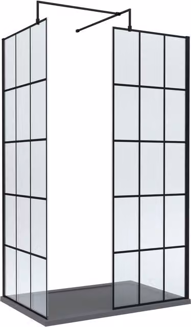 Balterley 8mm Glass Walk-In Wetroom Screen and Tray Set, Black and Grey, W: 1200 mm, D: 900 mm – 1