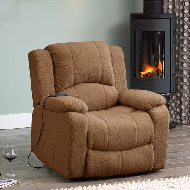 Artemis Home Ellington Powered Lift Assist Recliner in Brown Bouclé Fabric