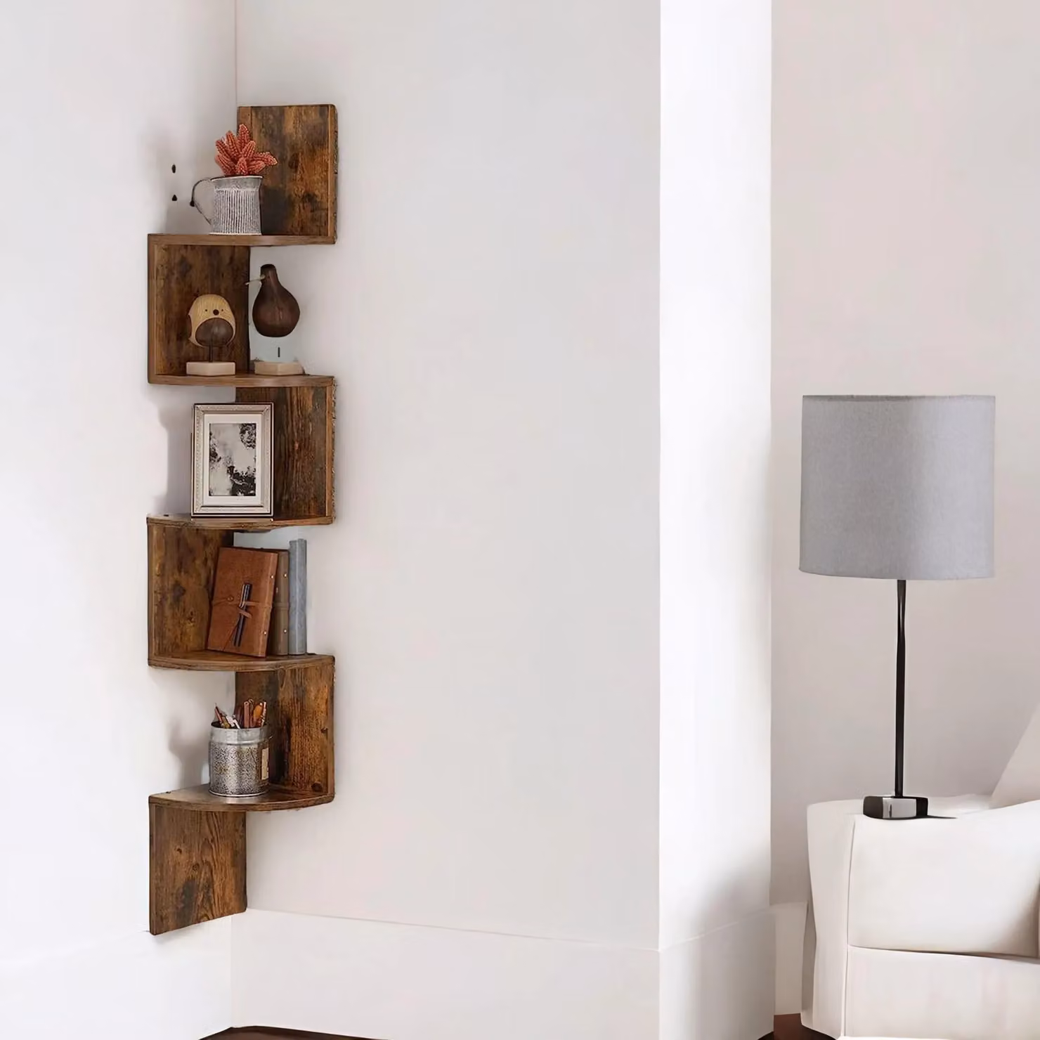 Rafaelo Mobilia 5 Tier Wall Mounted Floating Corner Shelf in Rustic Brown – 2