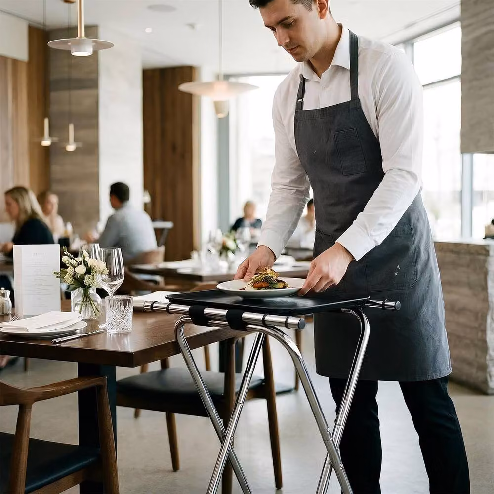 Harbour Housewares Metal Folding Freestanding Serving Tray Stand with Anti-Slip Feature in Silver – 5
