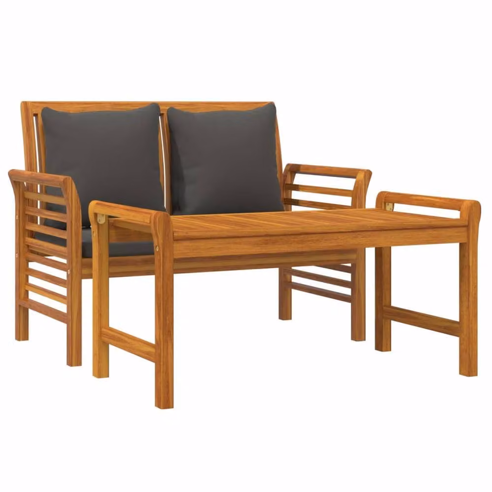 Berkfield Home 2 Piece Garden Lounge Set with Acacia Wood Frame and Grey Cushions in Brown – 3