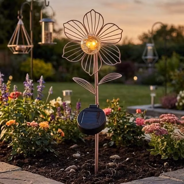 Garden Greatness Pink Metal Solar Flower Garden Stake Light