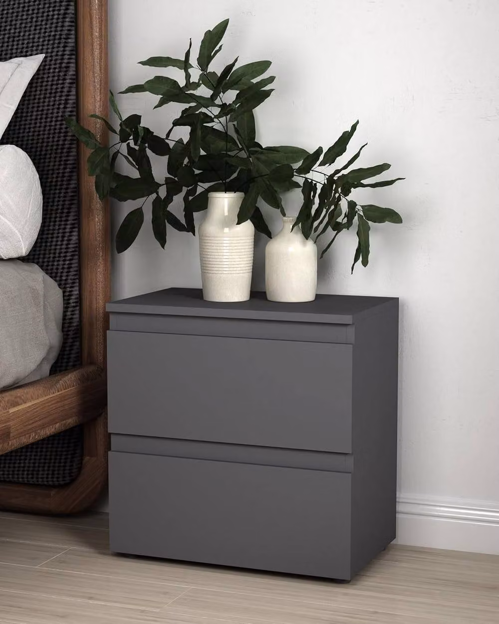 SPOT ON DEALZ Modern Grey Slim Bedside Chest of Drawers Nightstand – 2