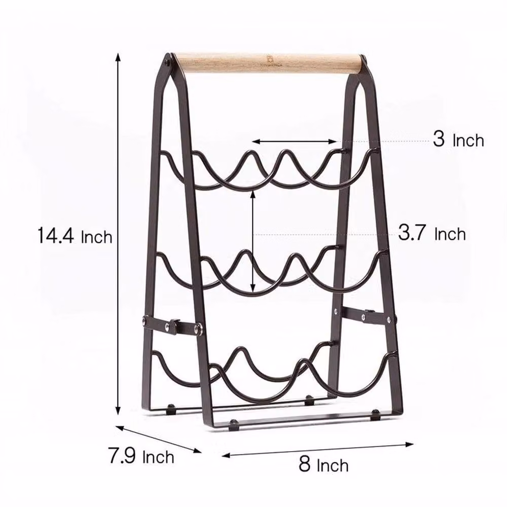 FLAVORA 3 Tier Foldable 6 Bottle Free Standing Wine Rack in Matt Black – 3