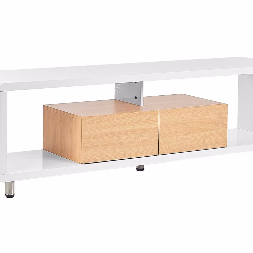 Wyld and Coco TV Stand in White and Brown High Gloss with 2 Soft-Closing Drawers, W/D/H: 159 x 39 x 50 cm – 2