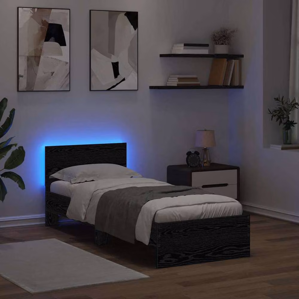 Berkfield Home Modern Bed Frame with Headboard in Black Oak, Engineered Wood, W: 75 cm x L: 190 cm – 3