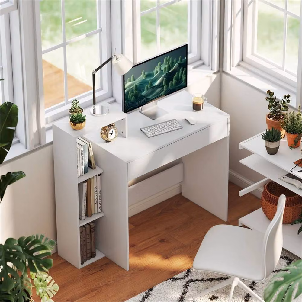 Nordara White Modern Computer Desk with Single Pedestal and Matt Finish, W: 150 cm, D: 45 cm, H: 90 cm – 3
