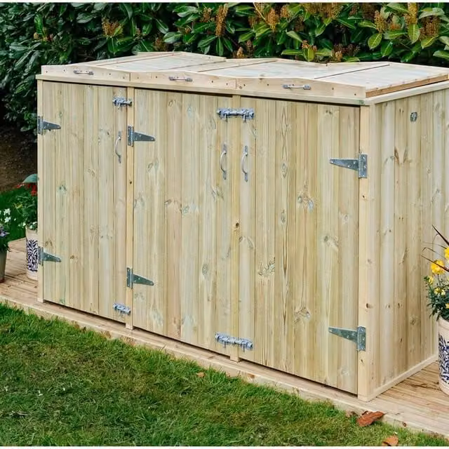 Buttercup Farm Shireburn Bin Store in Brown, Fits 2x 180L/240L Wheelie Bins and 2x Boxes