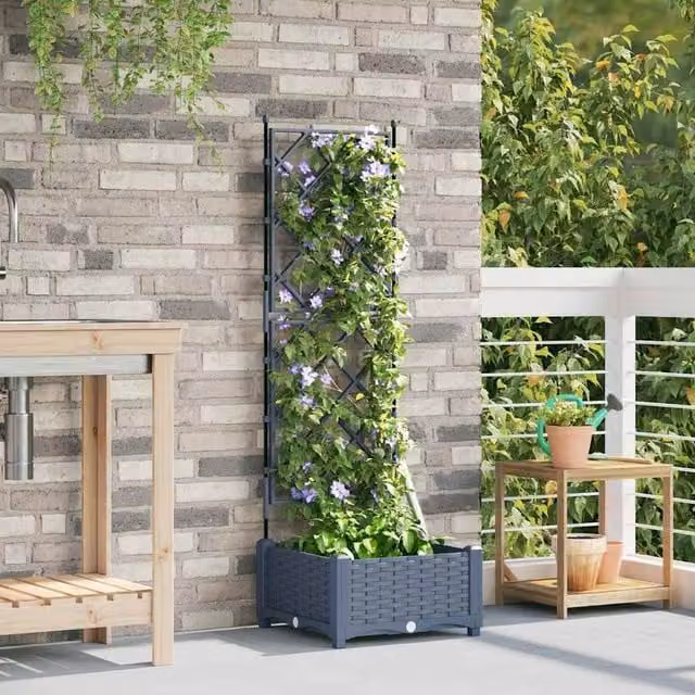 Berkfield Home Garden Planter with Trellis, Grey, W/D/H: 40 x 40 x 125.5 cm