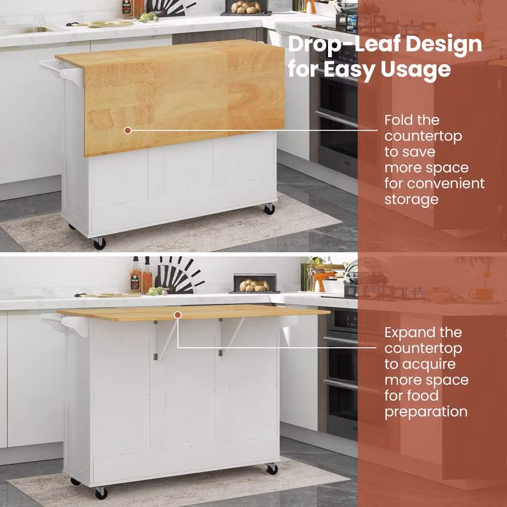 Costway Rolling Kitchen Trolley Cart with Drop-Leaf Countertop in White – 5