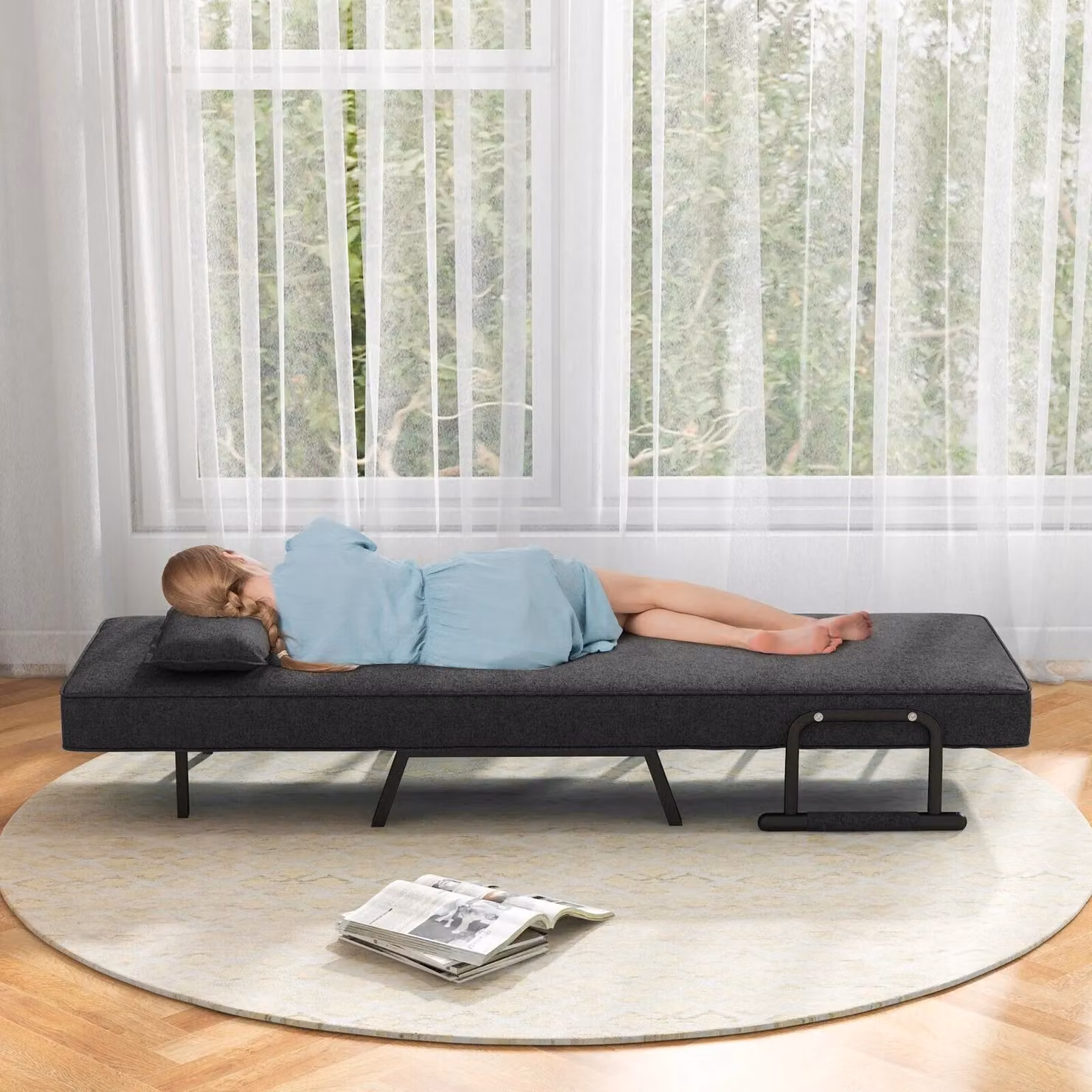 Costway Convertible Single Folding Sofa Bed and Relax Recliner Chair with 6 Adjustable Backrest Positions in Dark Grey – 6