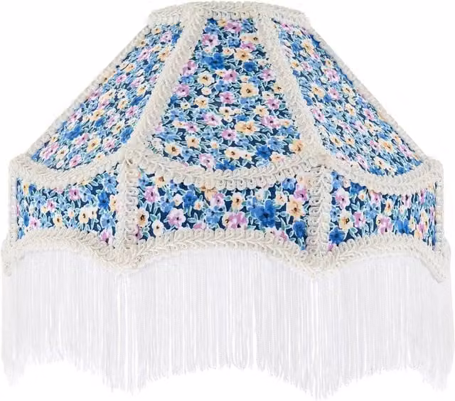 Happy Homewares Classic Handmade Victorian Empire Lamp Shade in White and Multicolour Soft Cotton with Tassels, Diameter: 30 cm