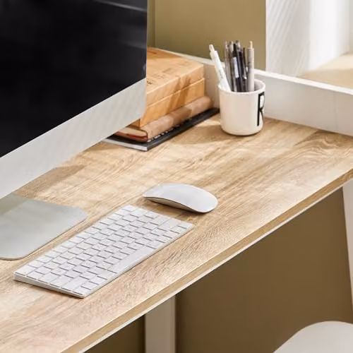 SoBuy White Computer Desk with Grommet for Home Office, W: 125 cm, D: 52 cm, H: 80 cm – 5