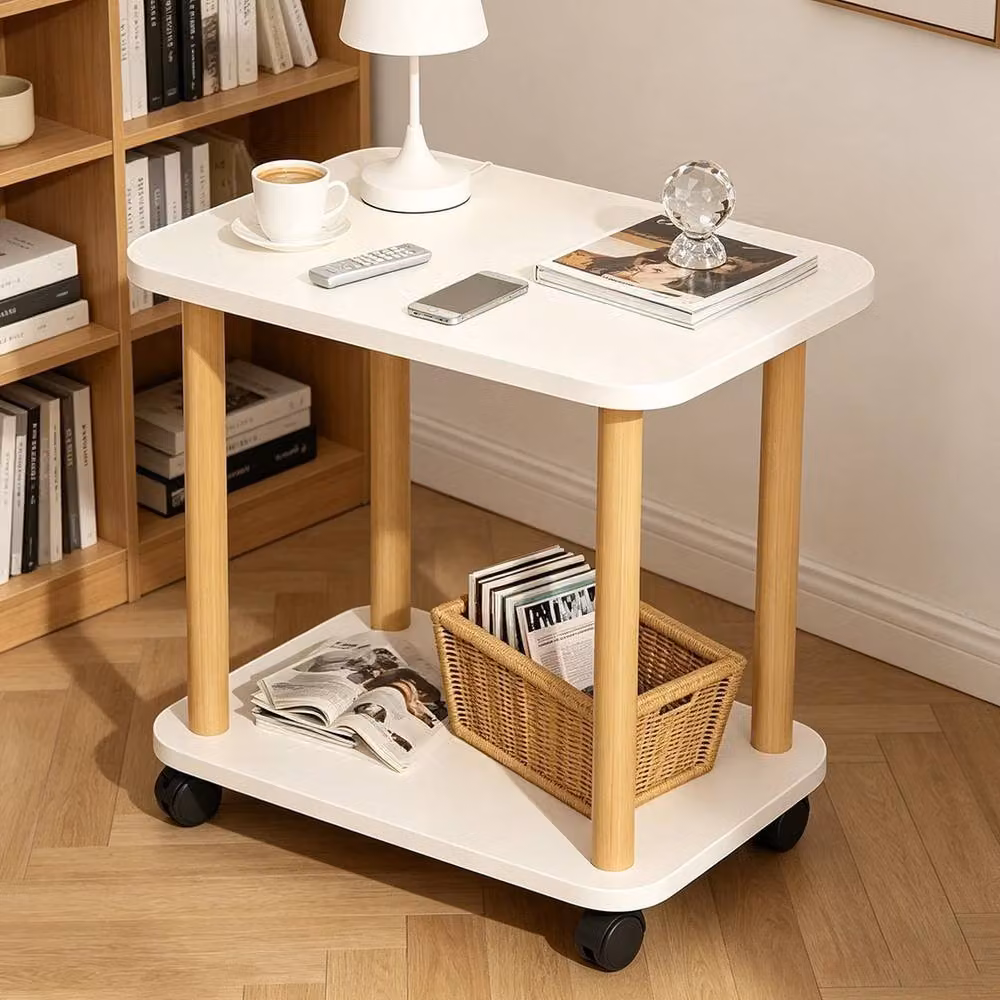 FLAVORA 2 Tier Rolling Side Table with Castors in White, W/D/H: 100 x 100 x 100 cm – 3