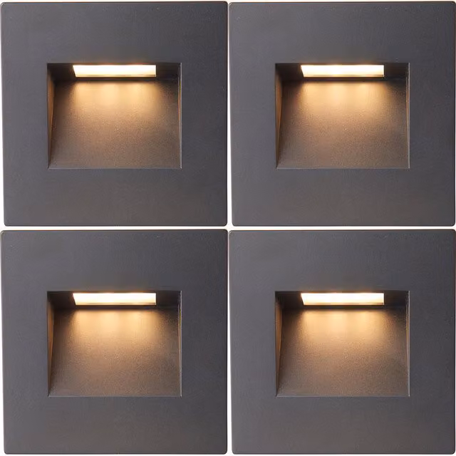 Loops 4 Pack Square Outdoor Pathway Guide Lights in Black with 1.5W Indirect CCT LED – 1
