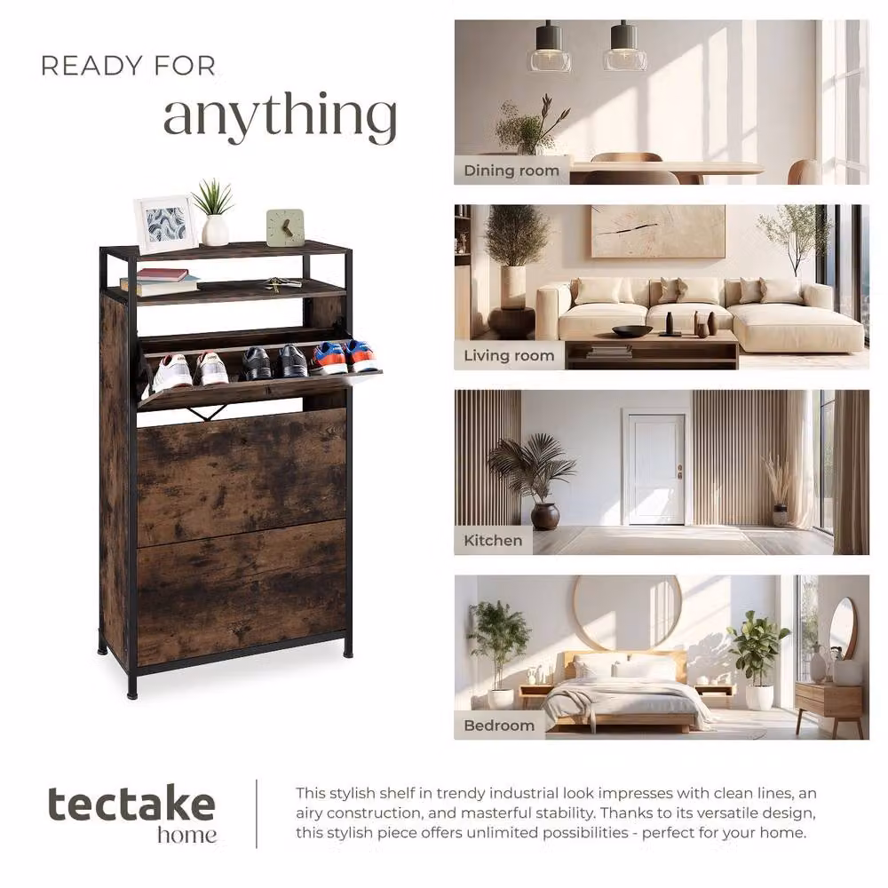 tectake Braddock Industrial Shoe Rack in Dark Brown and Black with Tilting Compartments – 6