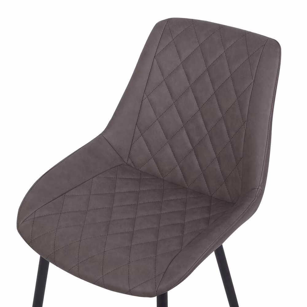 Wyld and Coco Set of 2 Quilted Faux Leather Dining Chairs in Dark Brown with Powder Coated Metal Legs – 4
