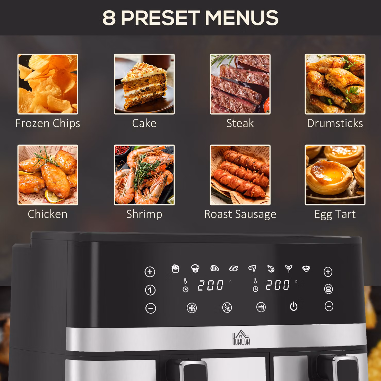 HOMCOM Dual Air Fryer 8.5L Black Double Basket Digital Air Fryer Oven with Smart Finish and 8 Presets – 5