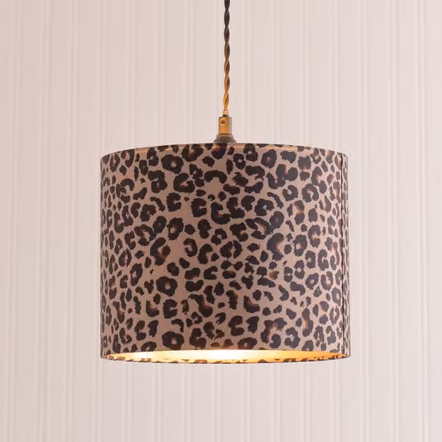 ValueLights Oasis Small Leopard Print Metallic Inner Ceiling Drum Lamp Shade with LED Bulb in Gold, Yellow and Brown