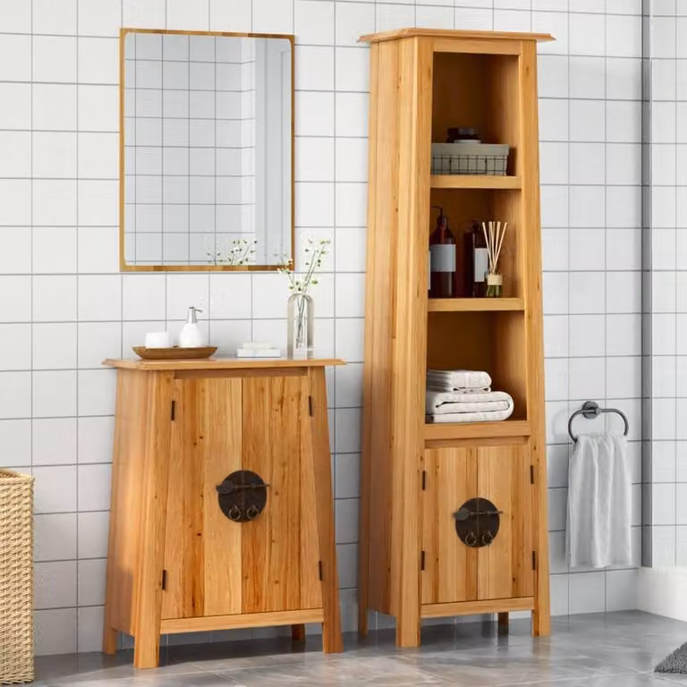 Berkfield Home 2 Piece Rustic Brown Solid Wood Pine and Metal Bathroom Furniture Set