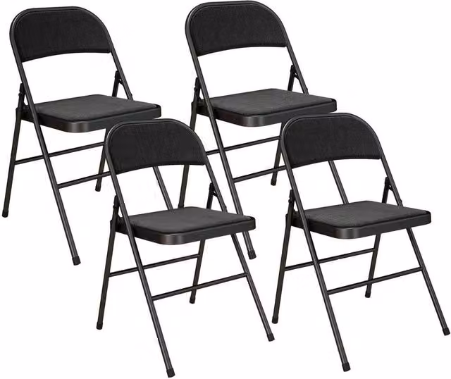NESTLUNE 4 Pack Black Linen-Look Padded Folding Chairs H 78 x W 60 x D 60 cm – 1