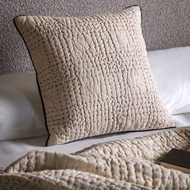 Terrys Beige Checked Square Cotton and Linen Filled Cushion W/D/H: 50 x 50 x 50 cm