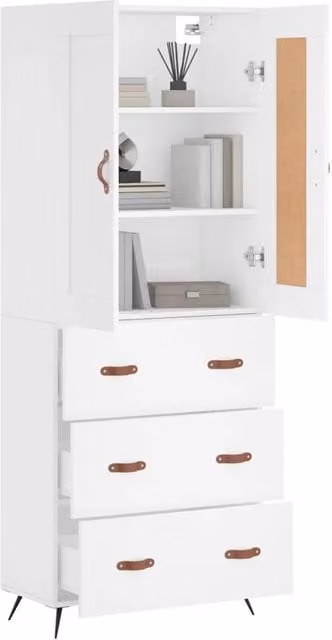Berkfield Home White Highboard with Hinged Doors and Internal Shelves, W/D/H: 69.5 x 34 x 180 cm