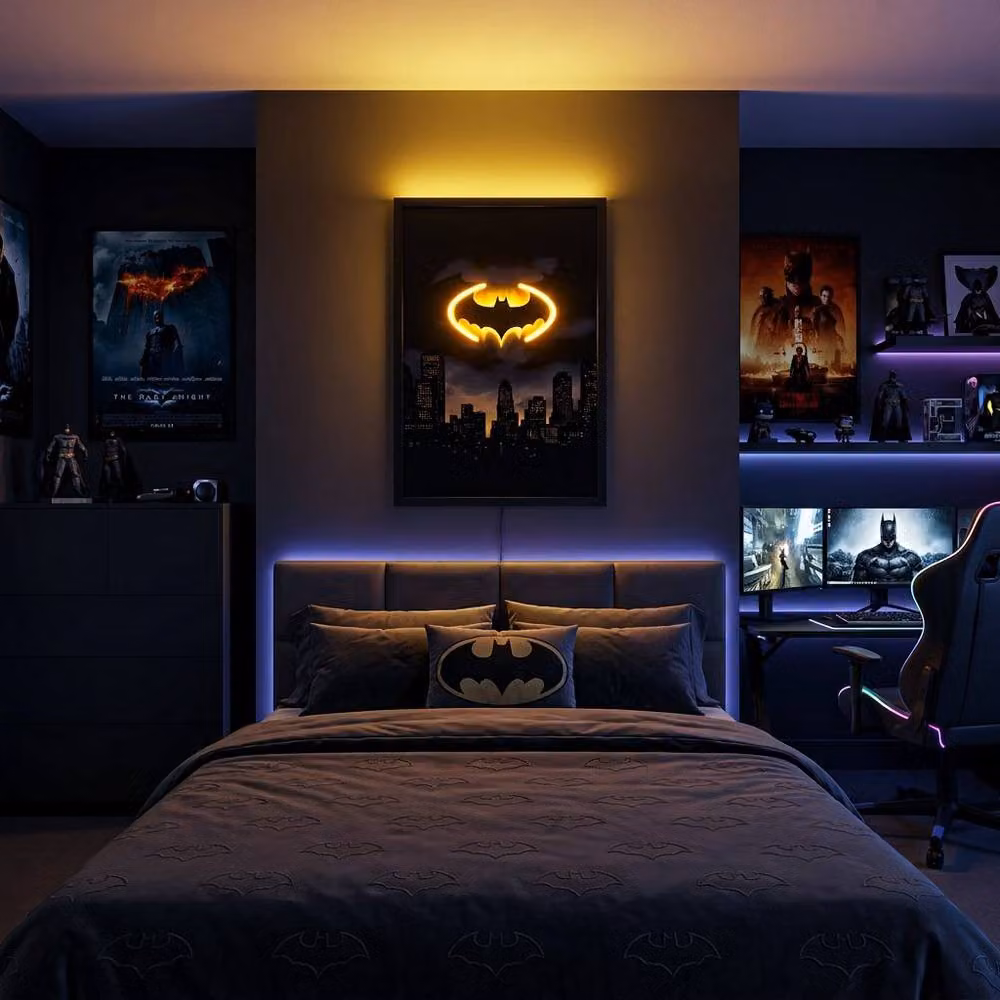 HOME LUXE INTERIOR Batman Neon LED Wall Art, Black and Yellow, W: 40 cm, H: 60 cm – 2