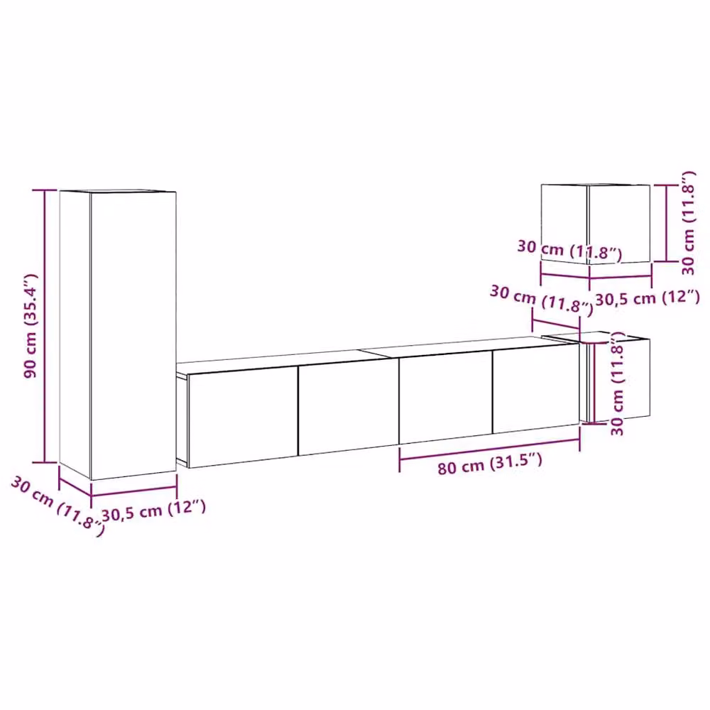 Berkfield Home Classic 5 Piece Wall-Mounted TV Cabinet Set in Brown and Multicolour Engineered Wood – 3