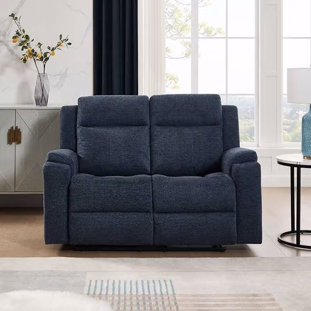 More4Homes Orka Collection Blue and Grey Fabric 2 Seater Manual Recliner Sofa
