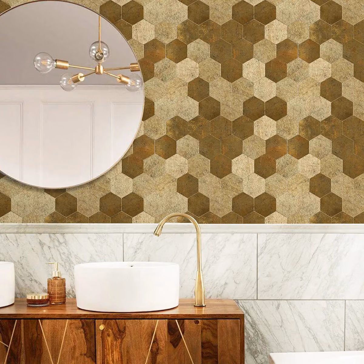 ENER-J Luxe Gold HexaStyle Aluminum Peel & Stick Wall Tiles, Pack of 4, W: 290 mm, D: 288 mm, H: 4 mm – 4