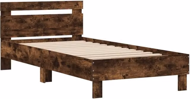Berkfield Home Durable Bed Frame with Headboard in Smoked Oak Brown, W/D/H: 100 x 200 x 70 cm – 1