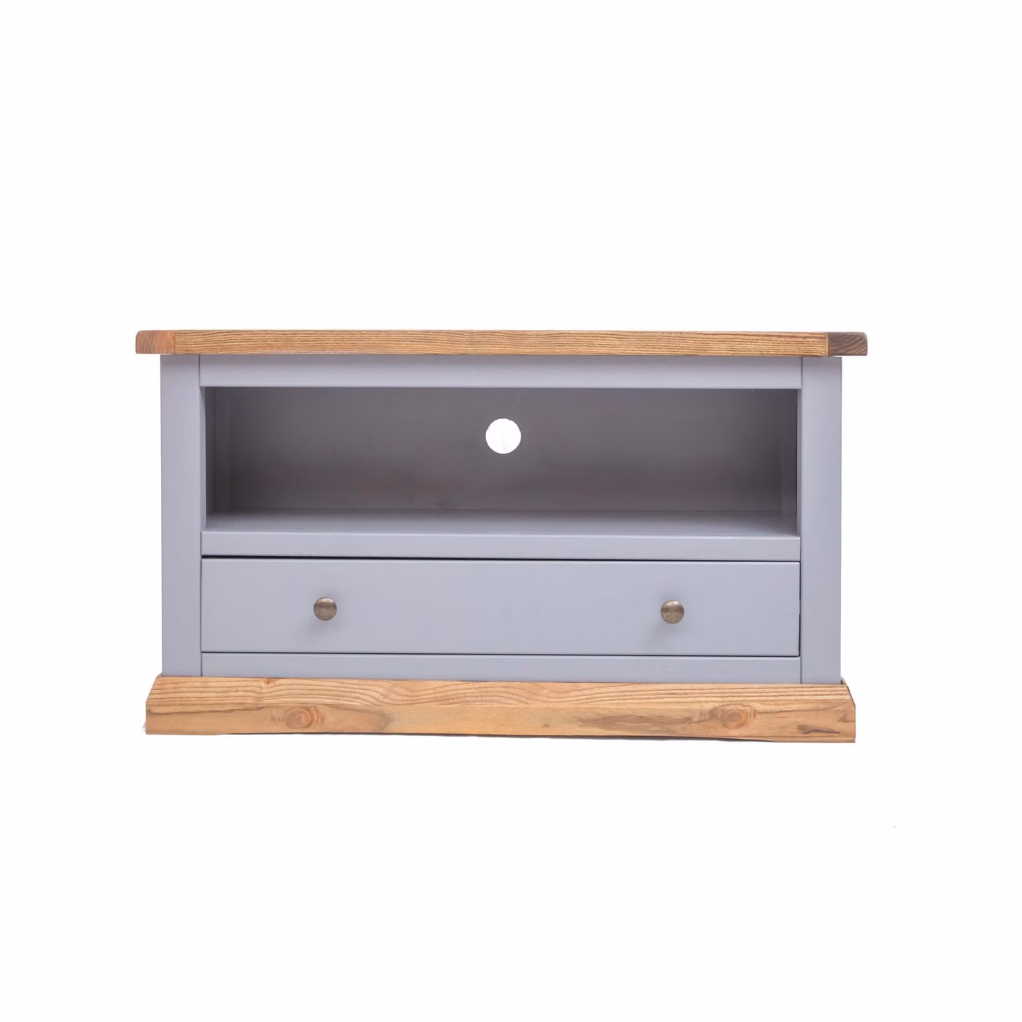 Cabinet Bits Biccari Grey 1 Drawer Ash Wood TV Stand with Brass Knob – 2