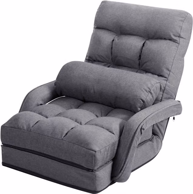 Gymax Grey Folding Lazy Sofa Floor Padded Gaming Chair with Armrests and Headrest – 1