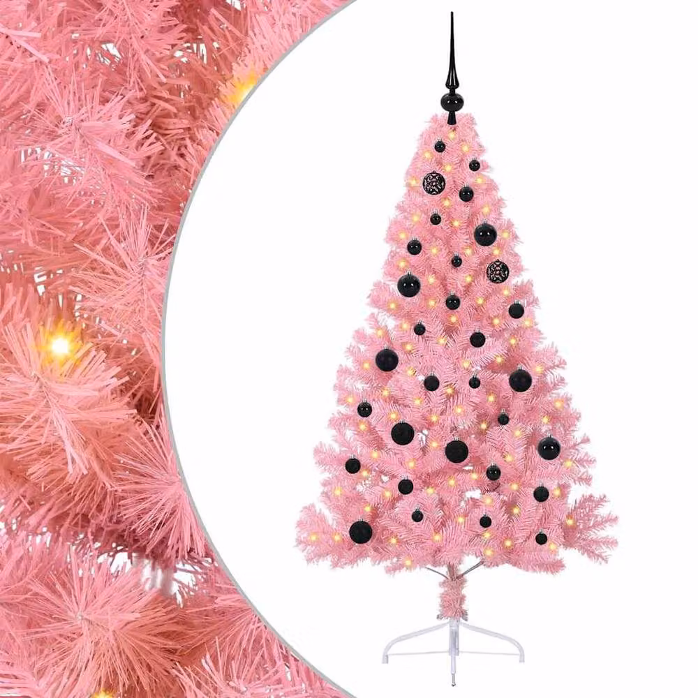Berkfield Home Beautiful Artificial Pre-lit Pink Christmas Tree with 150 LEDs – 3