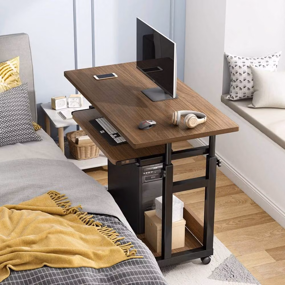 Kelvenix Height Adjustable Computer Desk in Brown Oak Wood Finish – 4