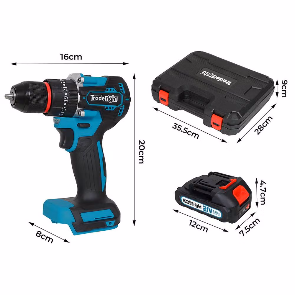 Traderight 96-Piece Cordless Brushless Impact Drill Driver Set with 2x2.0Ah Rechargeable Batteries in Black – 4