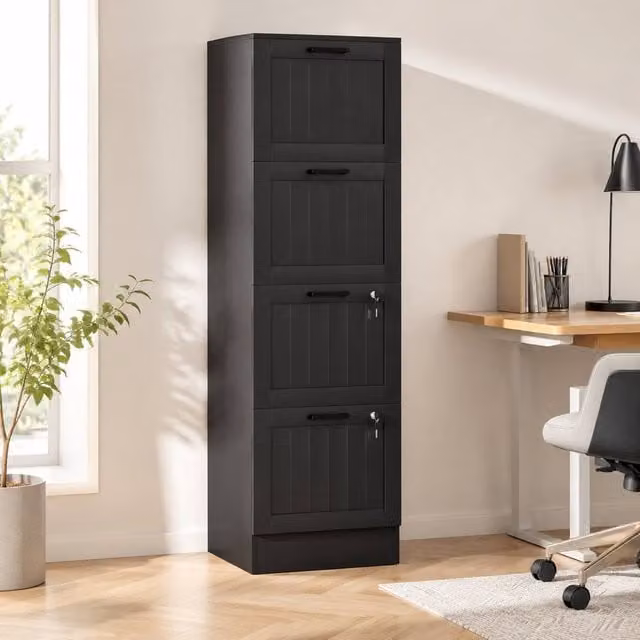 STILVORA 4 Drawer Filing Cabinet with Lock, Black