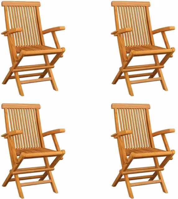 Berkfield Home Set of 4 Folding Garden Chairs in Brown Solid Teak Wood – 1