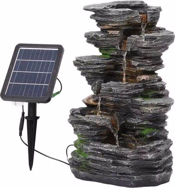 Breeins Freestanding Solar Powered Outdoor Water Fountain in Grey
