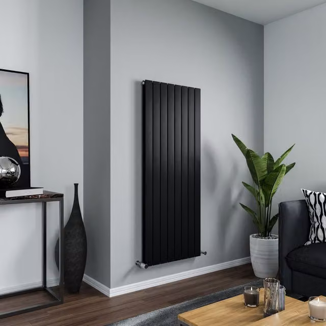 Agadon Panio Duplex Flat Panel Designer Radiator in Black, W: 150 cm, H: 59.5 cm, D: 59.5 cm
