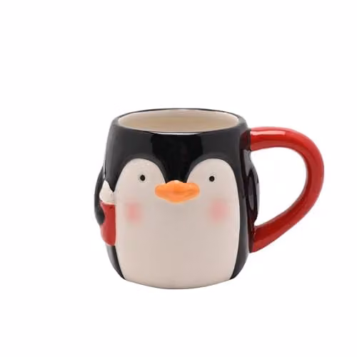 Widdop and Co Penguin Ceramic Mug in White, Red and Multicolour