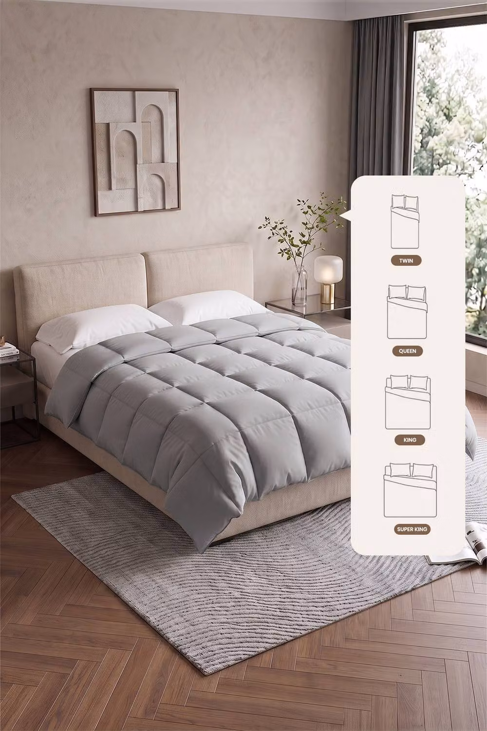 Living and Home Microfibre Down Alternative Quilted Duvet Insert with Corner Tabs in Light Grey, Single – 2