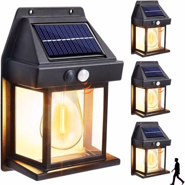 Kelvenix 4-Pack Solar Powered Black Garden Wall Lights with Motion Sensor and Warm White LED