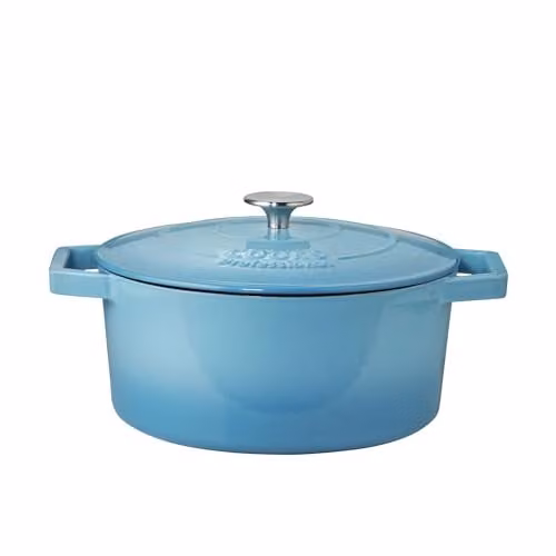 Cooks Professional Enamelled Cast Iron Casserole Dish with Lid and Handles, Blue, 26cm, 5.8l