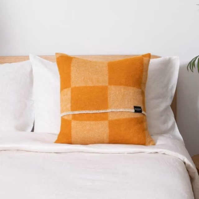 Native Natural Orange Checked Wool Square Cushion W/D/H: 45 x 45 x 45 cm