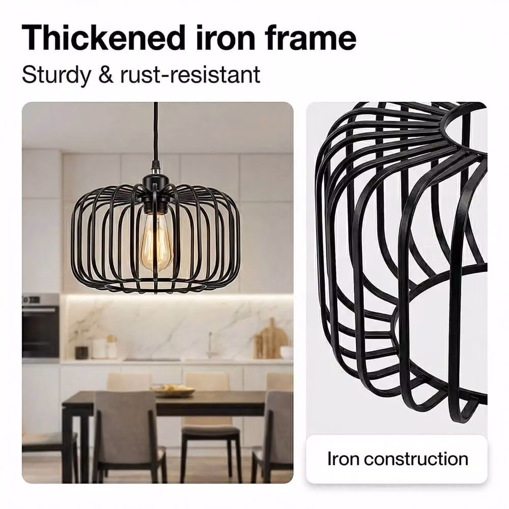 EONLION Industrial Metal Cylinder Ceiling Pendant Light Shade, Black, H: 28.5 cm, W: 18.0 cm, D: 18.0 cm – 4