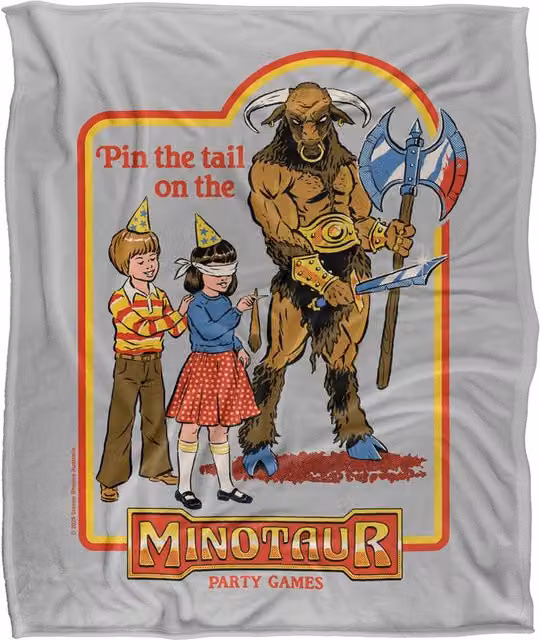 Steven Rhodes Pin The Tail On The Minotaur Super Soft Fleece Throw Blanket, Multicolour, W/D/H: 91 x 147 cm