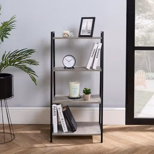 OHS 4 Tier Ladder Shelving Unit in Grey, W/D/H: 90 x 43 x 30 cm – 1